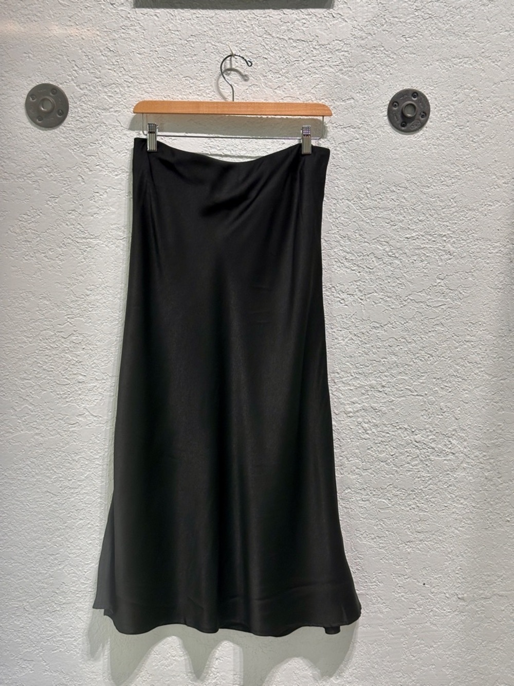 Classic Black Satin A-Line Midi Skirt